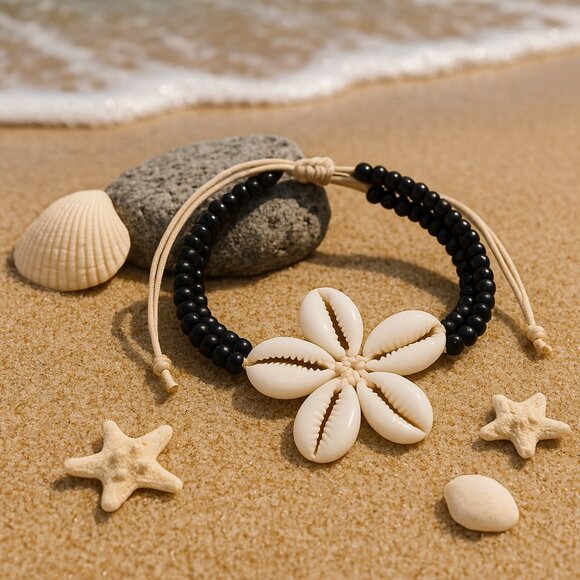 ποΈHandcrafted Shell Flower πΈ Adjustable Beaded Anklet | Natural Seashell Beach - Picture 5 of 11